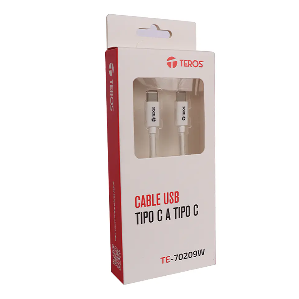 Cable USB TEROS TE-70209W, Tipo C a Tipo C, 3A, 60W Máx, blanco 3