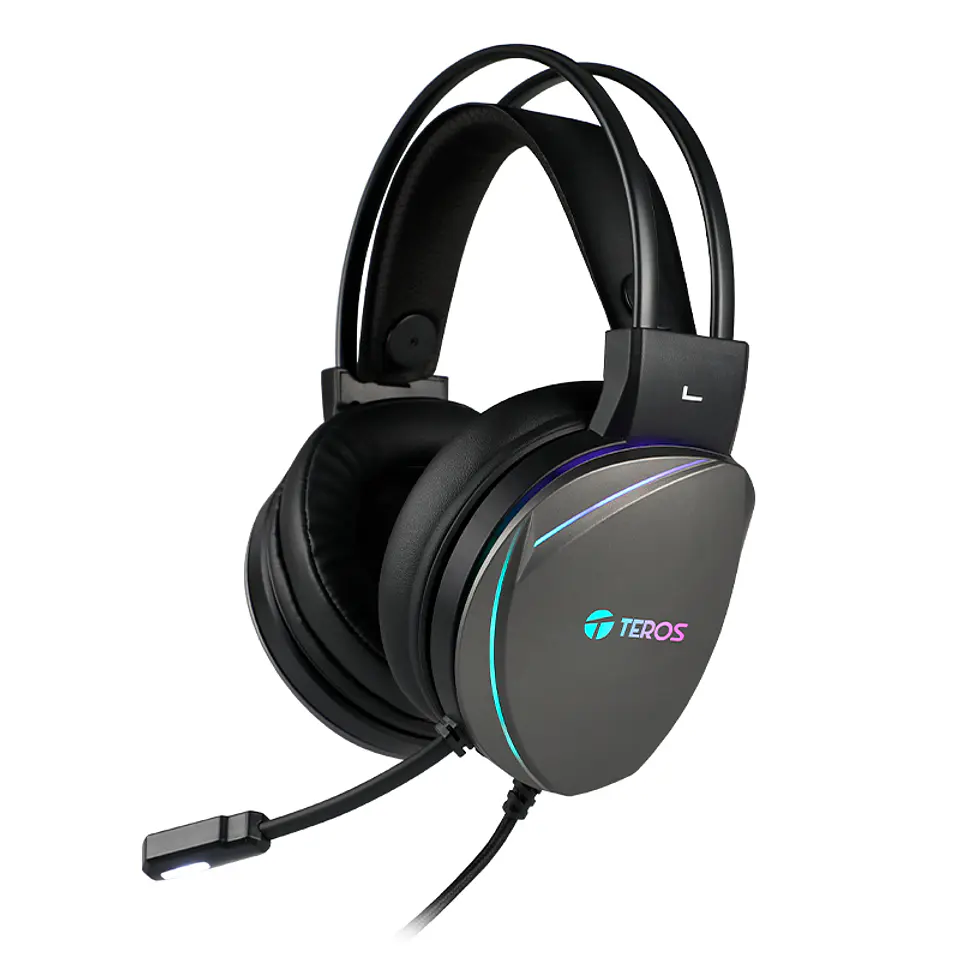 Auriculares Gaming TEROS TE-8170N estéreo 7.1, micrófono, conector USB, Negro, Luces RGB 1