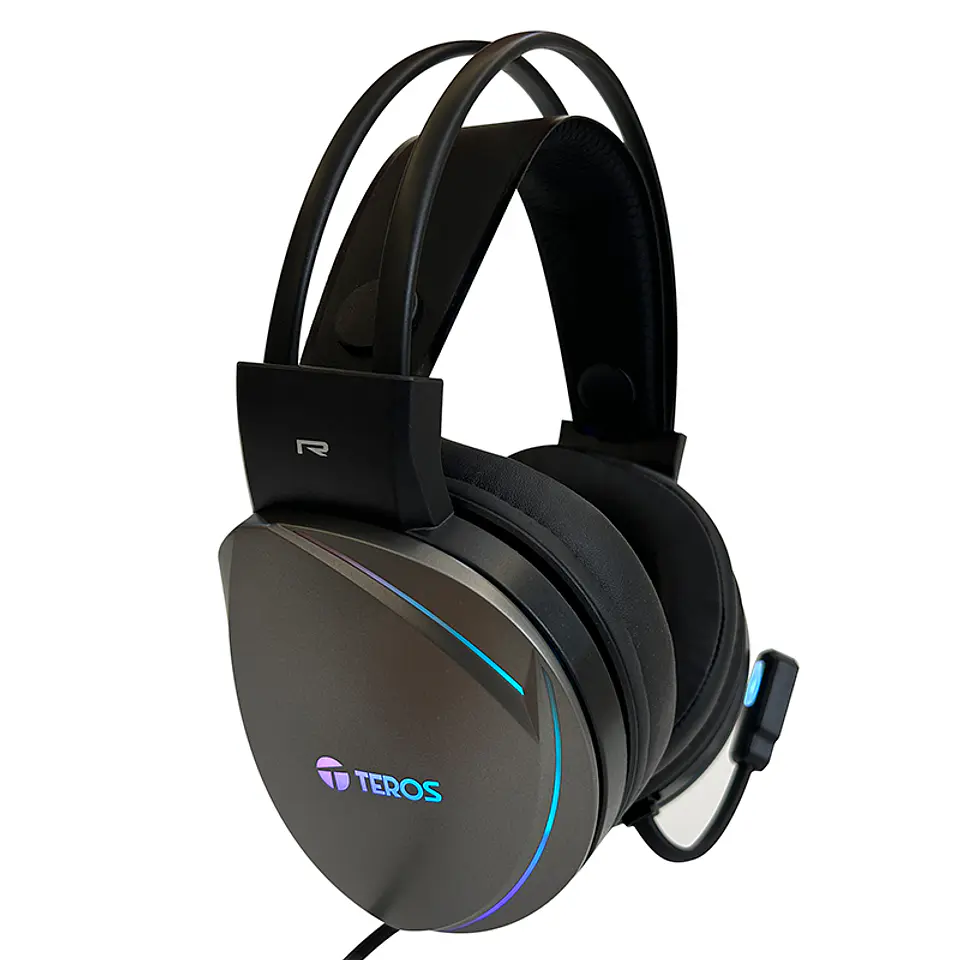 Auriculares Gaming TEROS TE-8170N estéreo 7.1, micrófono, conector USB, Negro, Luces RGB 5
