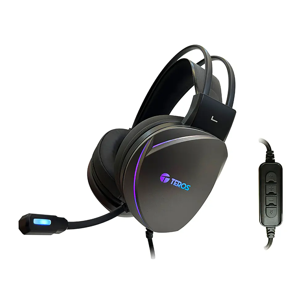 Auriculares Gaming TEROS TE-8170N estéreo 7.1, micrófono, conector USB, Negro, Luces RGB 7