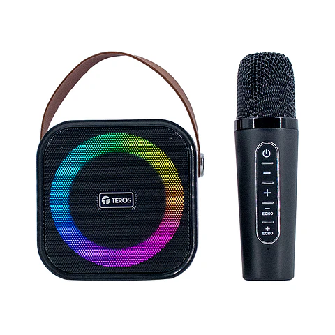 Parlante karaoke inalámbrico TEROS TE-6013N, BT 5.4, 10W, 1800mAh, USB, Luces LED