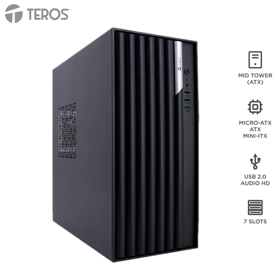 Case con fuente TEROS TE-1036S, Full, E-ATX / ATX / MICRO-ATX / ITX, USB-A, Audio, 250W 1