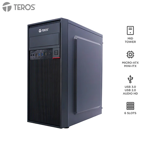 Case Gamer TEROS TE-1319G, Mid Tower, 450W, USB 3.0 / 2.0, Audio, Negro