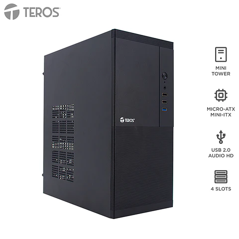 Case con fuente TEROS TE-1033S, Mini Tower, MICRO-ATX / MINI-ITX, USB-A, Audio, 250W