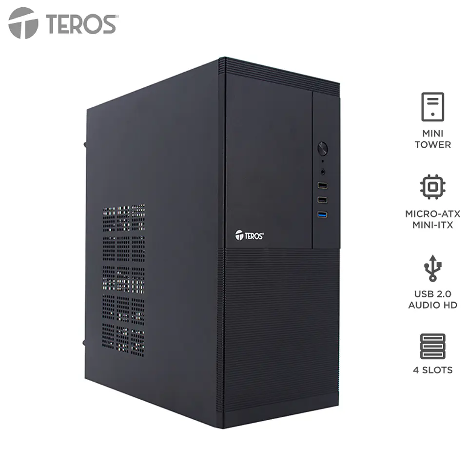 Case con fuente TEROS TE-1033S, Mini Tower, MICRO-ATX / MINI-ITX, USB-A, Audio, 250W 1