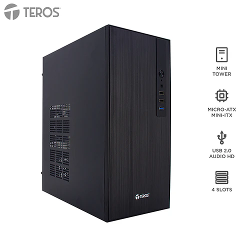 Case con fuente TEROS TE-1034S, Mini Tower, MICRO-ATX / MINI-ITX, USB-A, Audio, 250W