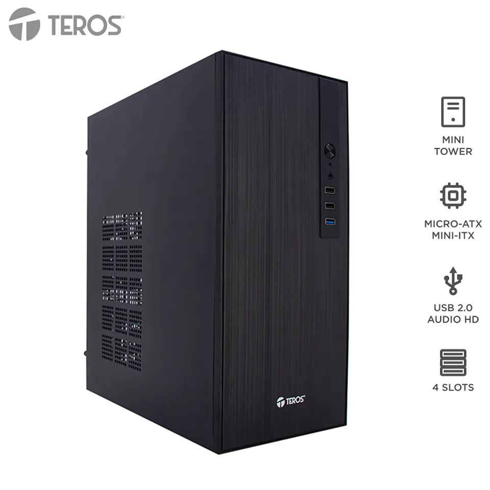 Case con fuente TEROS TE-1034S, Mini Tower, MICRO-ATX / MINI-ITX, USB-A, Audio, 250W 1