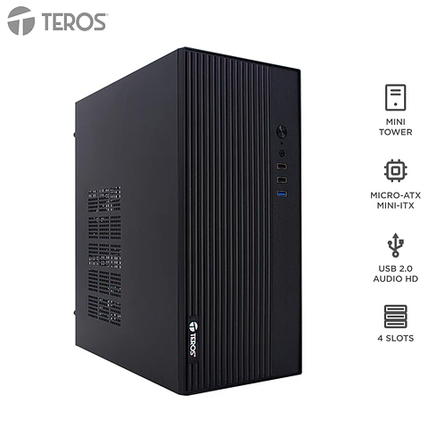 Case con fuente TEROS TE-1035S, Mini Tower, MICRO-ATX / MINI-ITX, USB-A, Audio, 250W