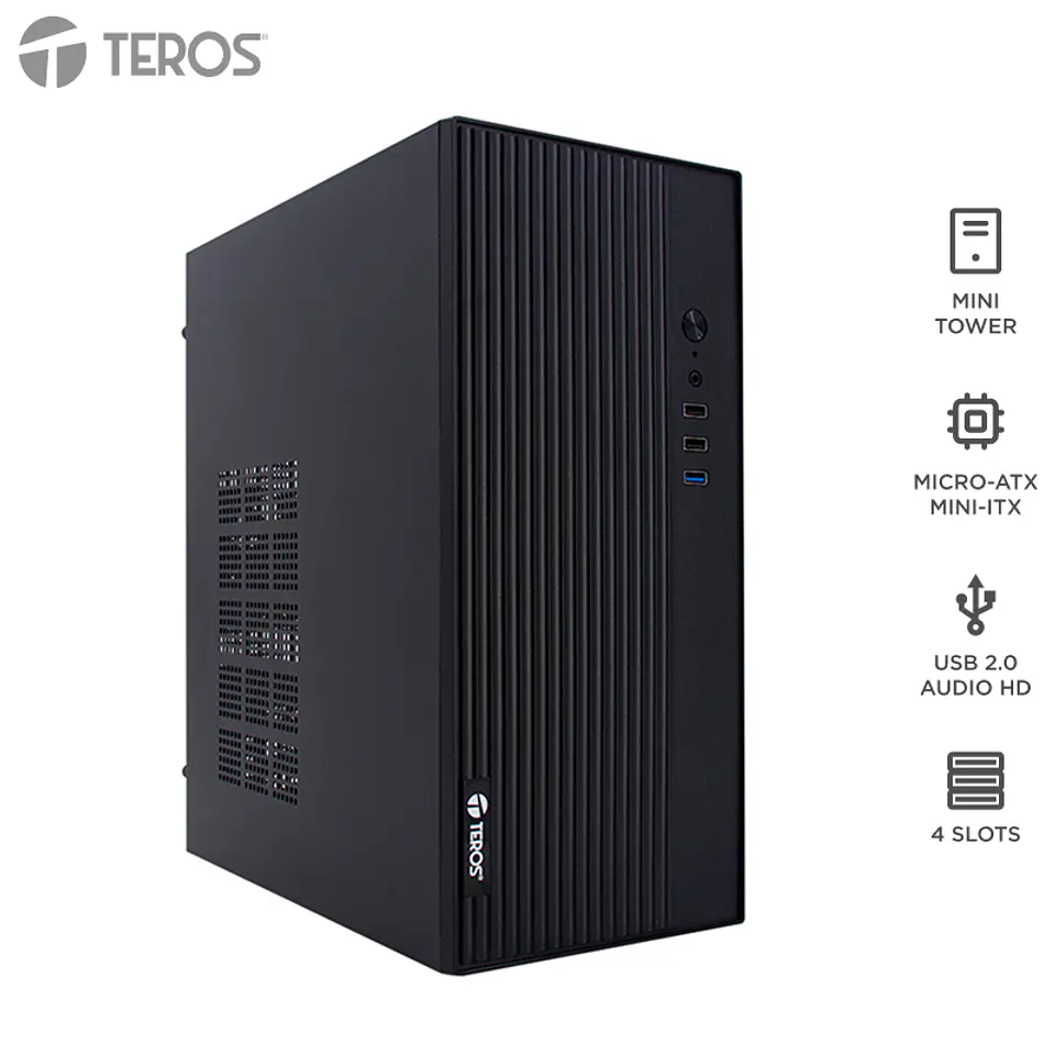 Case con fuente TEROS TE-1035S, Mini Tower, MICRO-ATX / MINI-ITX, USB-A, Audio, 250W 1
