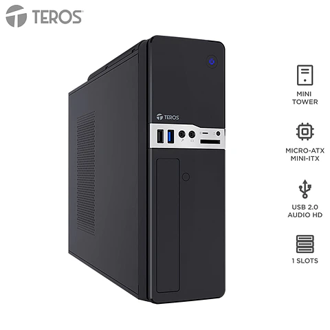 Case con fuente TEROS TE-1032S, Slim, 250W, MICRO-ATX / MINI-ITX, USB-A, Audio