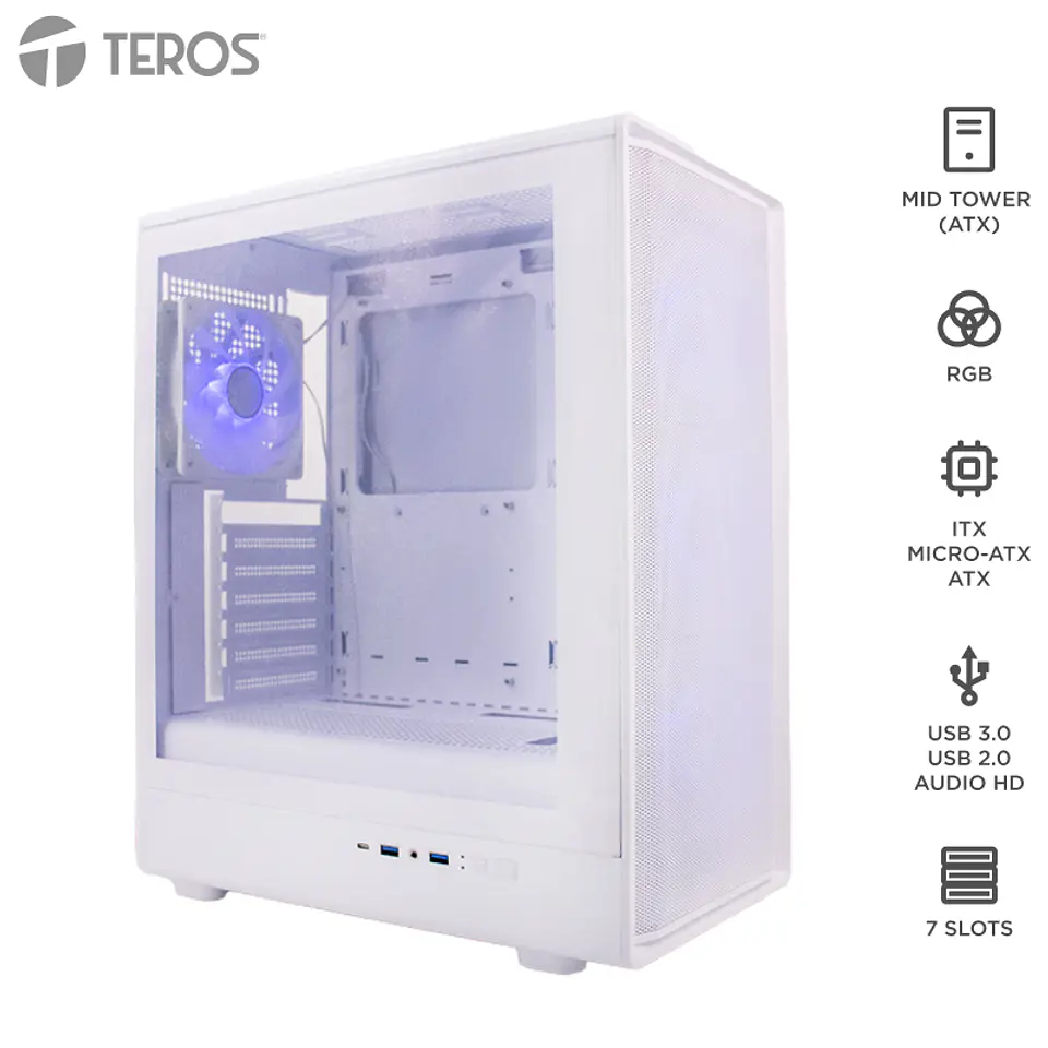 Case sin fuente Gamer TEROS TE-1329G, ITX, M-ATX, ATX, 3.5