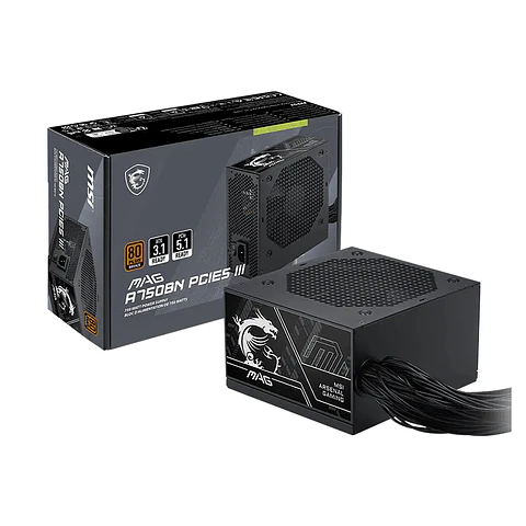 Fuente de alimentación MSI MAG A750BN PCIE5 III, 750W, 80 PLUS Bronze, Formato ATX.