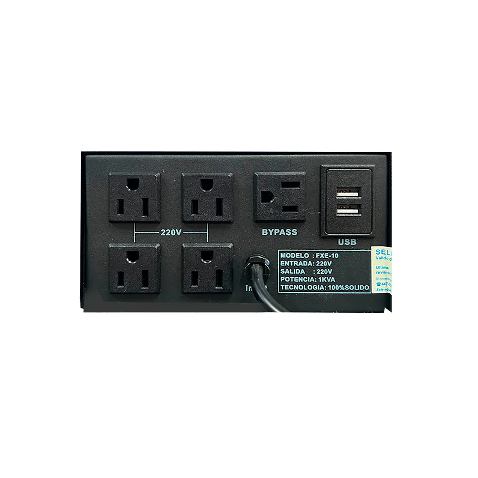 Estabilizador Elise - Fase FXE-10, Sólido, 1.0kVA, 4 tomas a 220VAC, 1 toma By-pass. 2