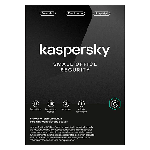 Software Kaspersky Small Office Security, para 15 PCs, Licencia 1 año, Producto Virtual.