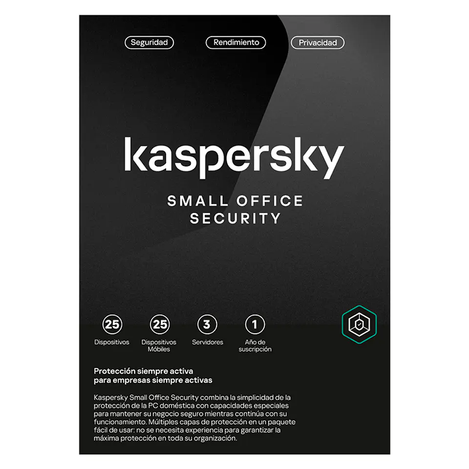 Software Kaspersky Small Office Security, para 25 PCs, Licencia 1 año, Producto Virtual. 1