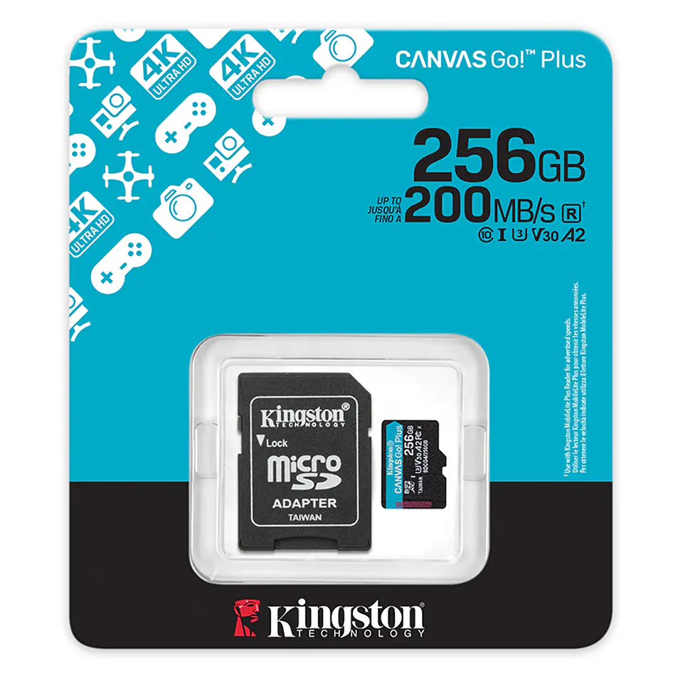 Memoria Flash microSD Kingston Canvas Go! Plus, 256GB, con adaptador SD 3
