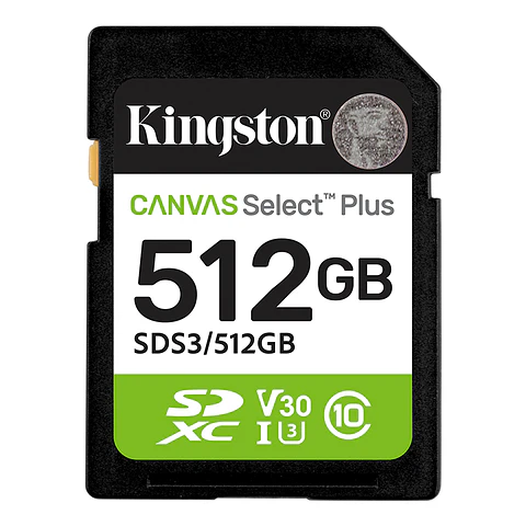 Memoria Card SD Kingston SD Canvas Select Plus 512GB, categoría de velocidad: UHS-I/U3/V30