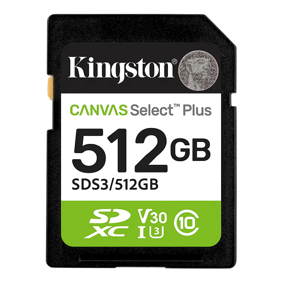 Memoria Card SD Kingston SD Canvas Select Plus 512GB, categoría de velocidad: UHS-I/U3/V30 1