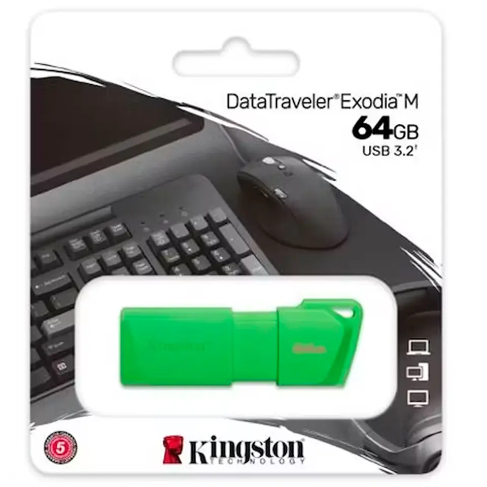 Memoria Flash USB DataTraveler Exodia M, 64GB, USB 3.2 Gen 1 (Tipo-A) Neon Green (Verde) 1