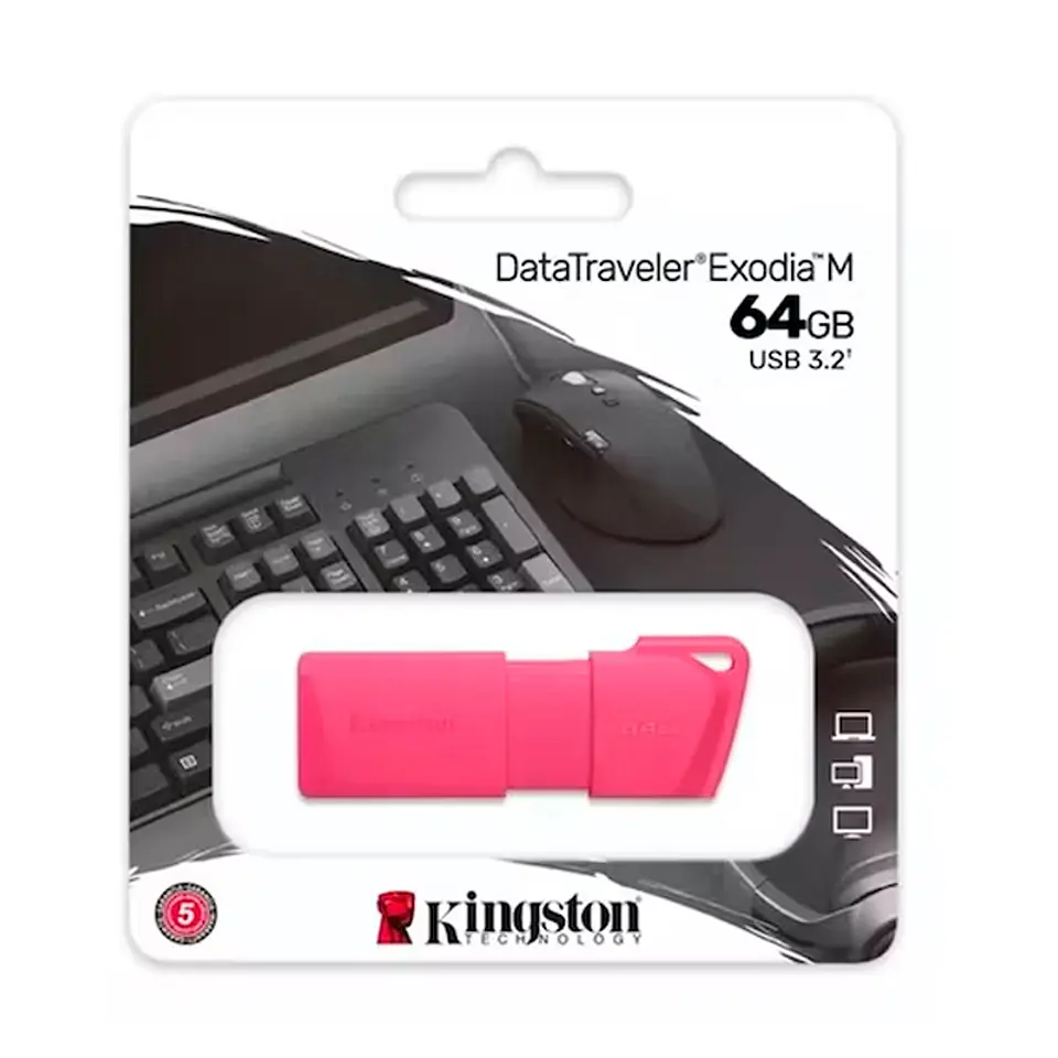 Memoria Flash USB DataTraveler Exodia M, 64GB, USB 3.2 Gen 1 (Tipo-A) Neon Pink (Rosado) 1