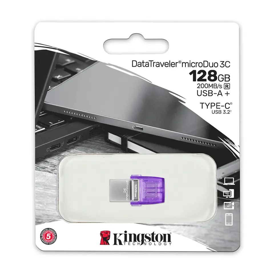 Memoria Flash USB Kingston 128GB DataTraveler microDuo 3C 200MB/s dual USB-A + USB-C 1