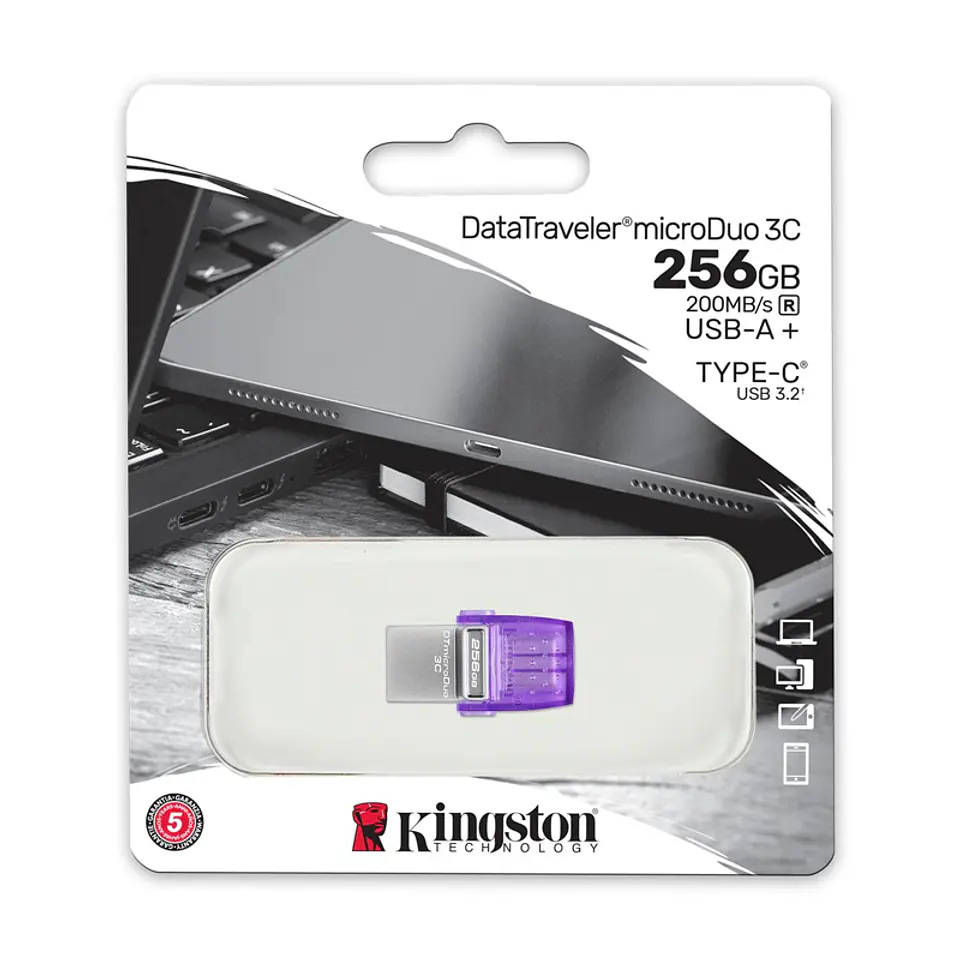 Memoria Flash USB Kingston 256GB DataTraveler microDuo 3C 200MB/s dual USB-A + USB-C 1