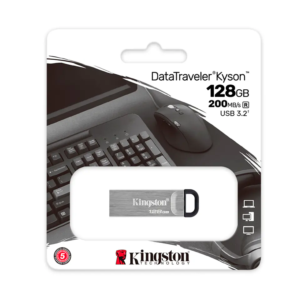Memoria Flash USB Kingston DataTraveler Kyson 128GB, USB 3.2 Gen 1, Color Plata. 1