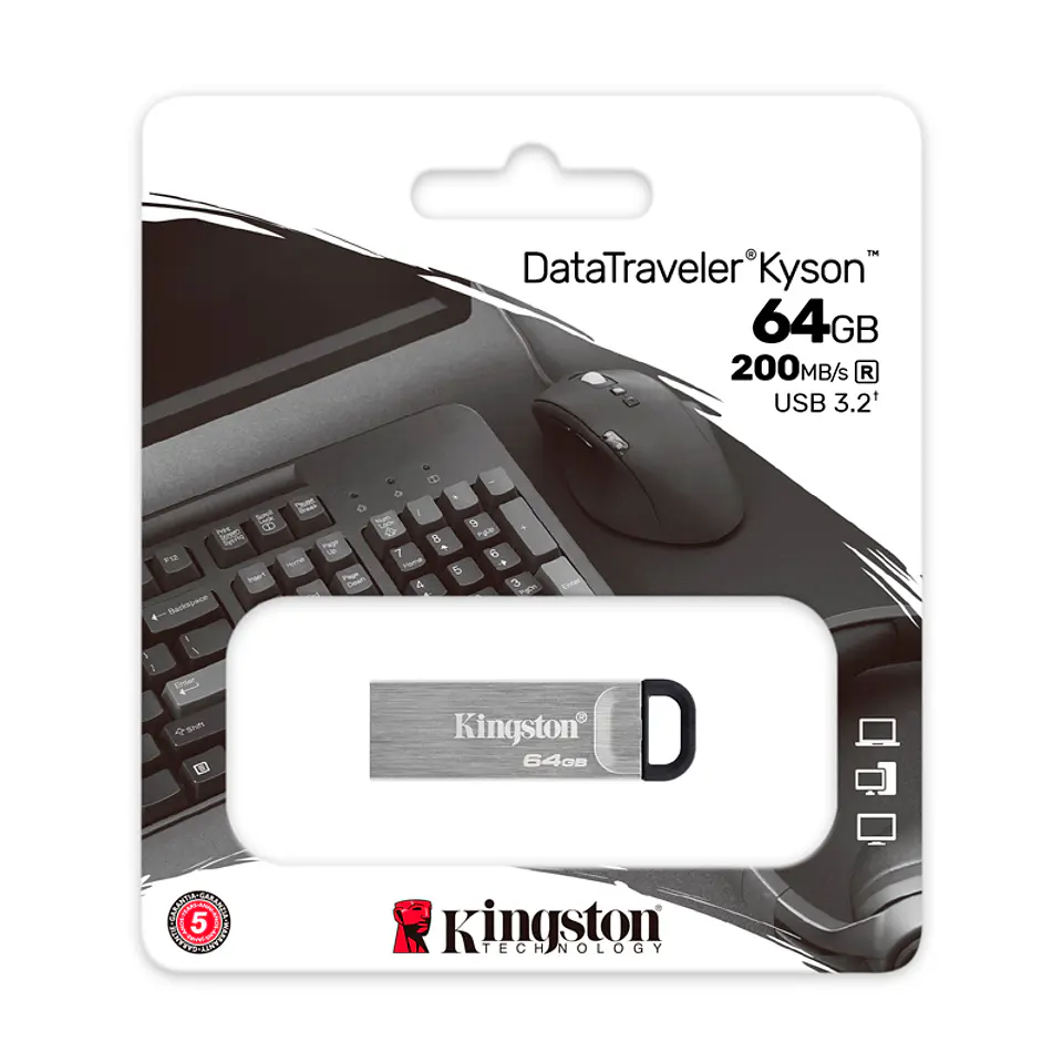 Memoria Flash USB Kingston DataTraveler Kyson, 64GB, USB 3.2 Gen 1, Plata 1