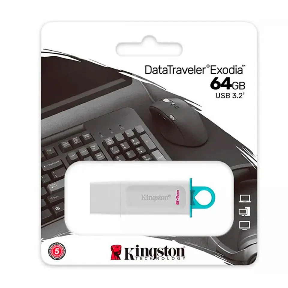 Memoria Flash USB Kingston DataTraveler Exodia, 64GB, USB 3.2 Gen 1, Blanco 1