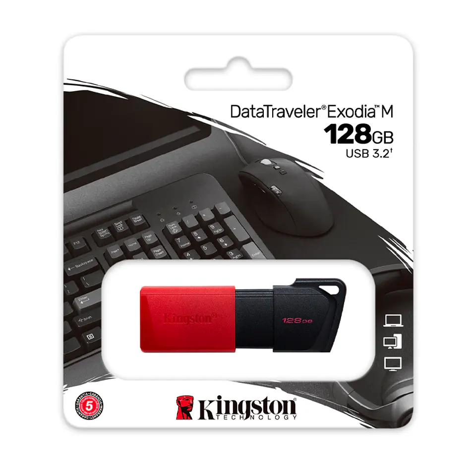 Memoria Flash USB Kingston DataTraveler Exodia M, 128GB, USB 3.2 Gen 1, Rojo 1