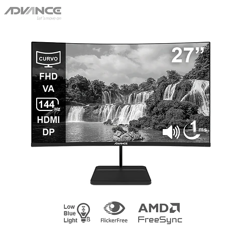 Monitor curvo ADVANCE ADV-2752S, 27" FHD VA, 144Hz, 1ms, HDMI, DP, Audio out, Parlantes