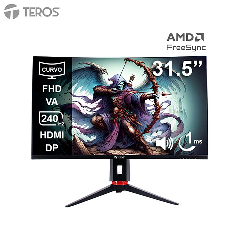 Monitor curvo gaming TEROS TE-3219G, 31.5" FHD VA, 240Hz, 1ms, HDMI, DP, Audio out