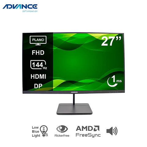 Monitor plano ADVANCE ADV-2755S, 27" FHD IPS, 144Hz, 1ms, HDMI, DP, Audio Out, Parlantes