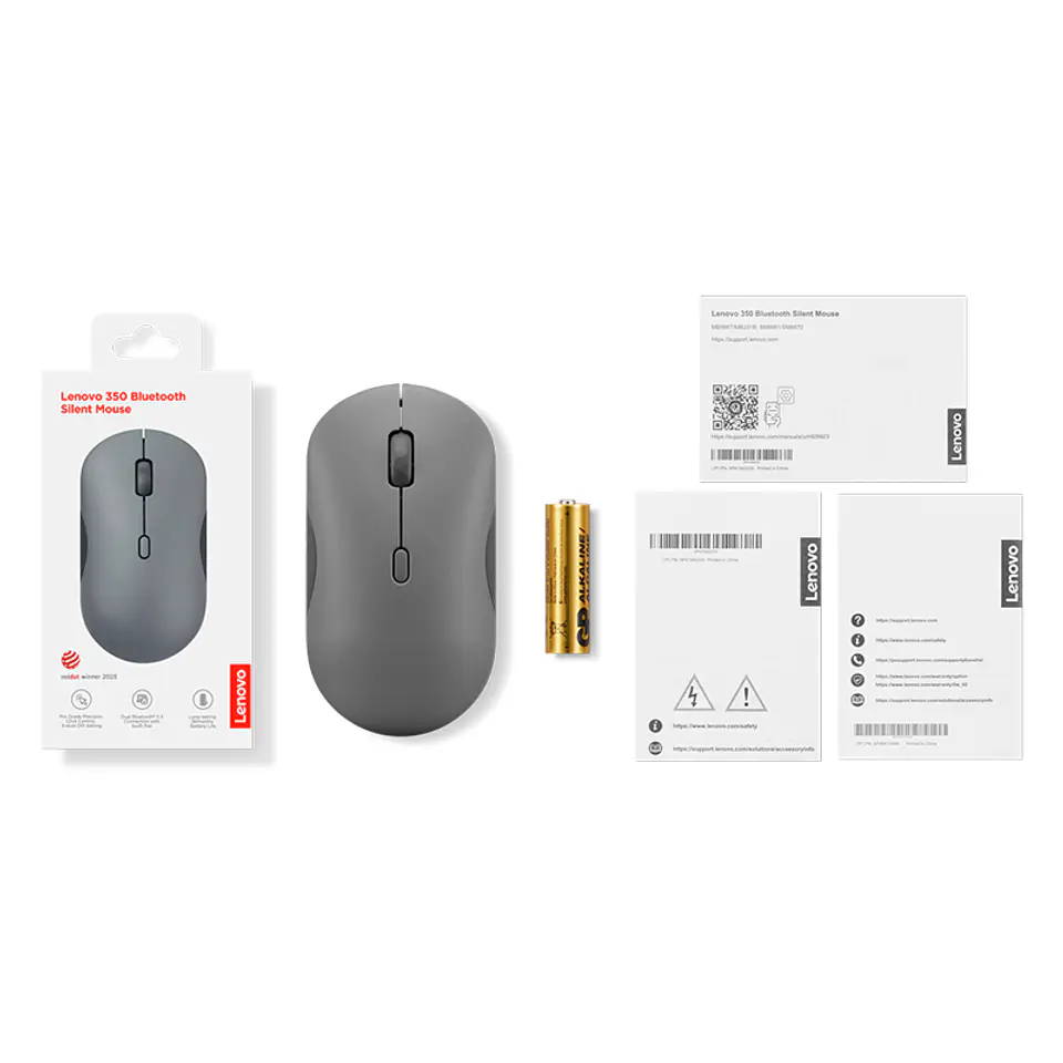 Mouse Lenovo 350 silencioso, Interfaz Bluetooth, Color Luna Gris, sin batería 5