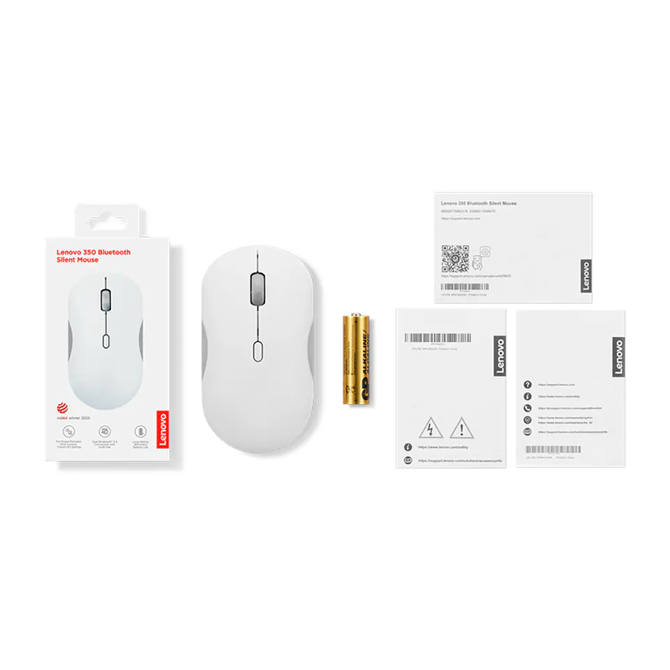 Mouse Lenovo 350 silencioso inalambrico (Dual Bluetooth 5.3) Color gris nube, sin batería 4