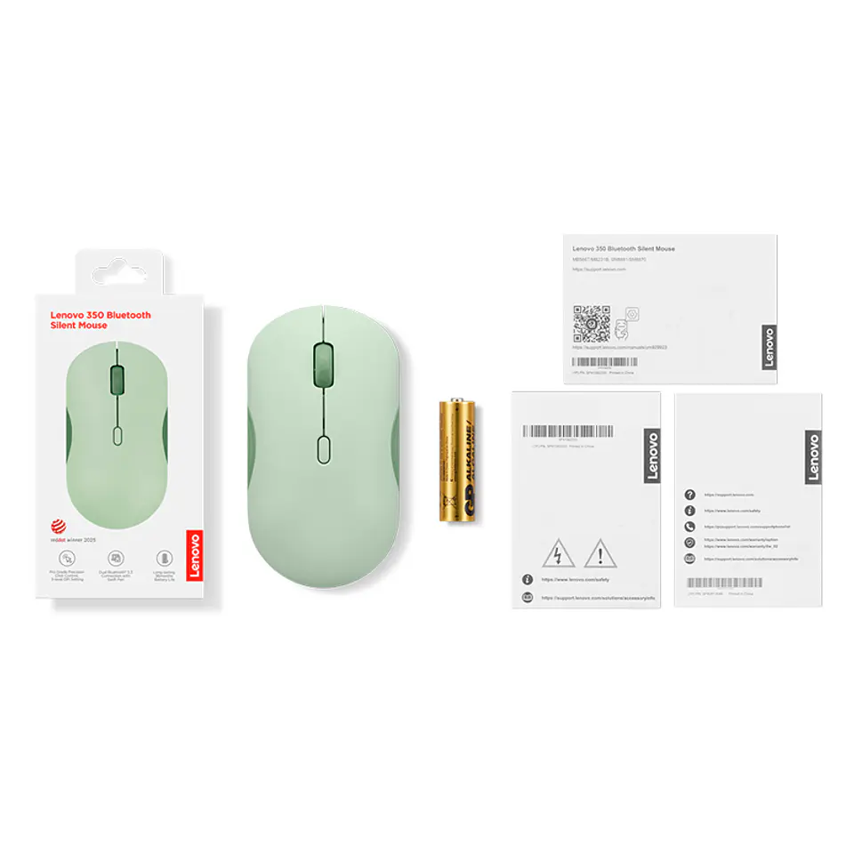 Mouse Lenovo 350 silencioso, Interfaz Bluetooth, Color Verde Musgo, sin batería 5