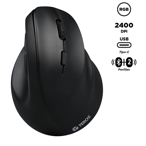 Mouse Inalámbrico Teros TE-5169N, 2.4G+Bluetooth, 2400 DPI, USB, Color Negro
