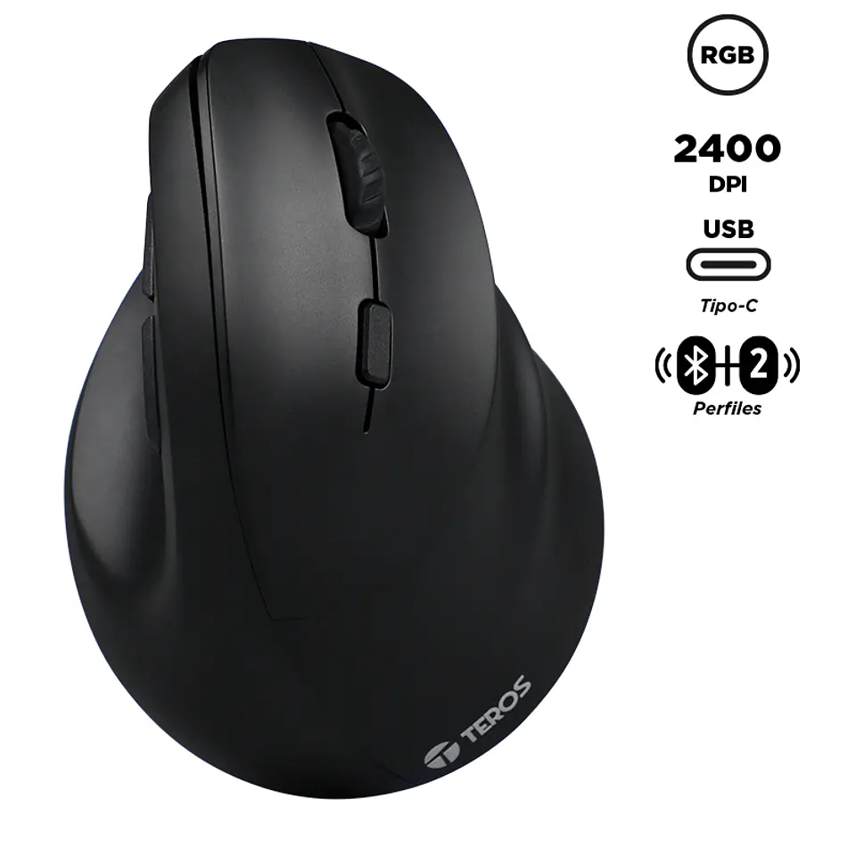 Mouse Inalámbrico Teros TE-5169N, 2.4G+Bluetooth, 2400 DPI, USB, Color Negro 1