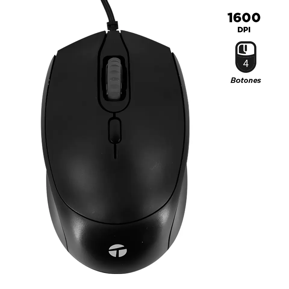 Mouse óptico TEROS TE-1222S, 800-1200-1600 DPI, USB, 4 botones 1