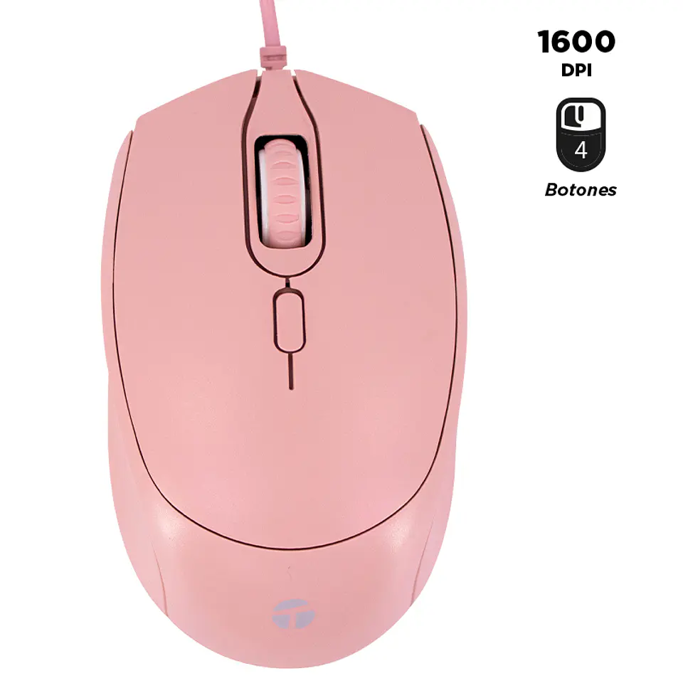 Mouse Óptico Teros TE-1226S, 800-1200-1600 DPI, USB, 4 Botones, Color Rosado 1