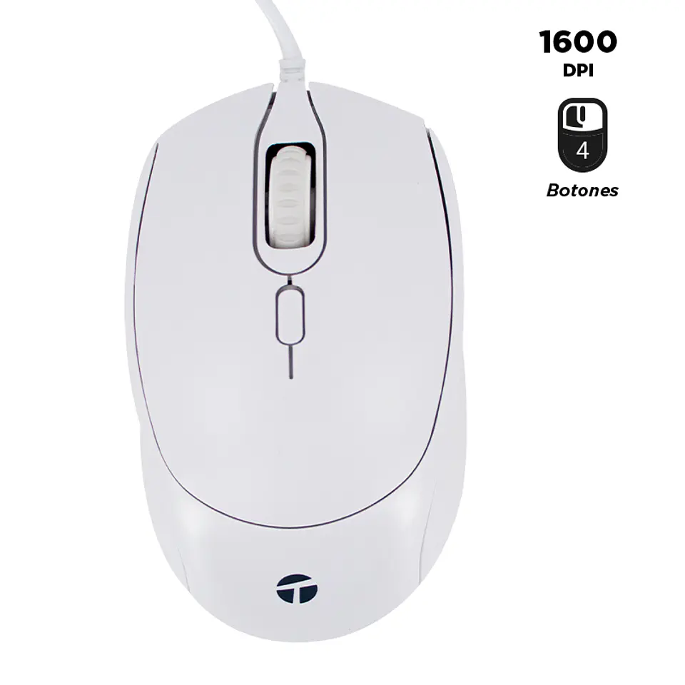 Mouse óptico TEROS TE-1225S, 800-1200-1600 DPI, USB, 4 botones, color blanco 1