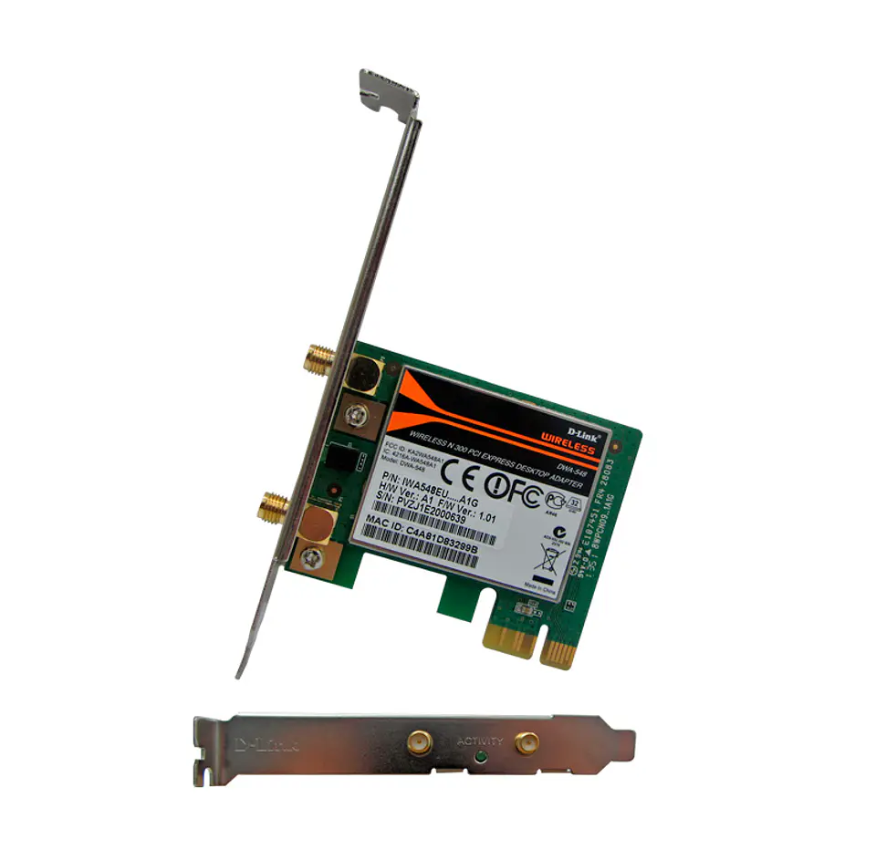 Tarjeta Wireless D-Link DWA-548, 802.11g/n, 300 Mbps, PCI-e, 2dBi. 1