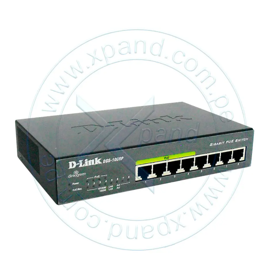 Switch D-Link DGS-1100-08P, Capa 2, 8 puertos RJ-45 LAN GbE, PoE, Auto MDI/MDIX. 1