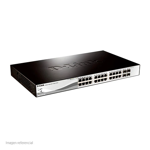 Switch D-Link DGS-1210-28P, Capa 2, PoE, 24 RJ-45 LAN GbE, 4 puertos SFP, Auto MDI/MDIX.