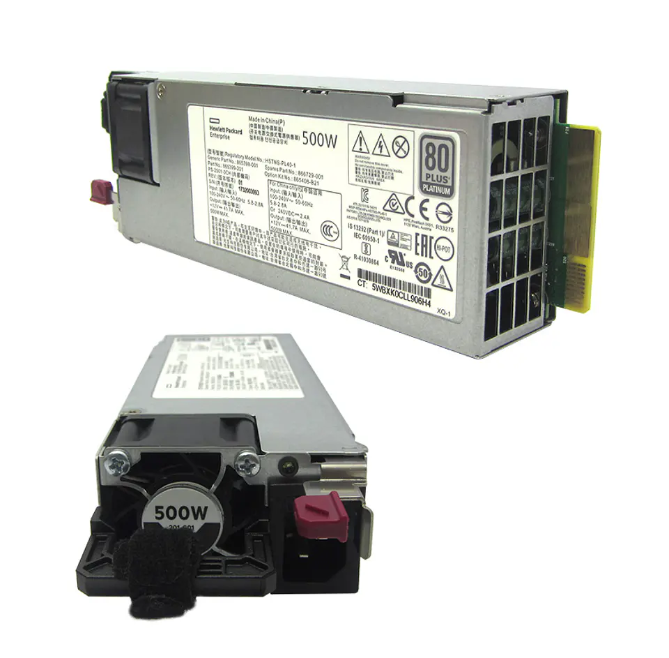 Fuente de alimentación HPE 865408-B21, 500W, 100V - 240VAC, 80 Plus Platinum, Hot-Plug. 1