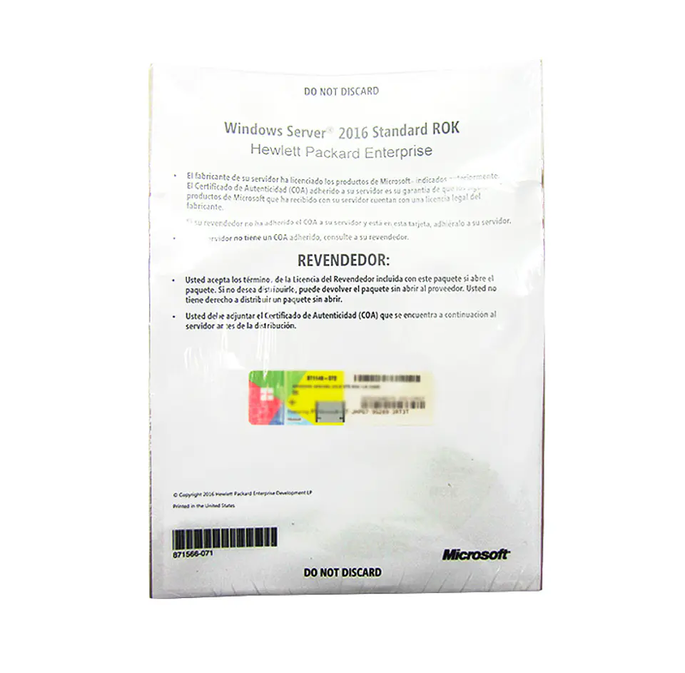 Licencia HPE Microsoft Windows Server 2016 Standar, OEM, ROK, 16 Núcleos. 1