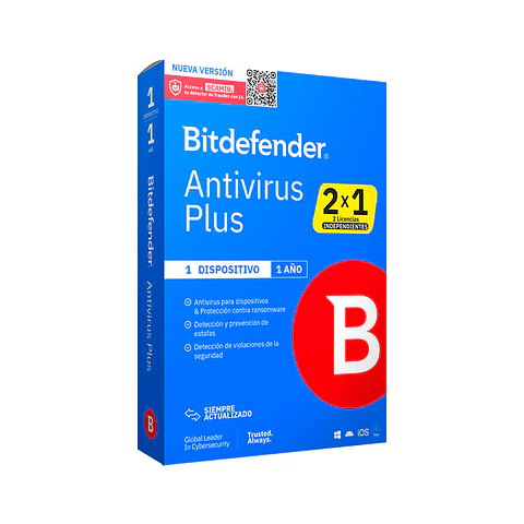 Bitdefender Antivirus Plus - (2 Licencias Independientes x 1) Para un dispositivo x 1 año