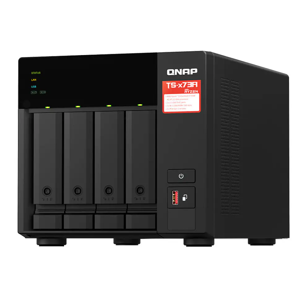 Servidor NAS QNAP TS-473A, AMD Ryzen V1500B/2.2GHz, 8GB DDR4 SODIMM, Bahias: 4 x 3.5