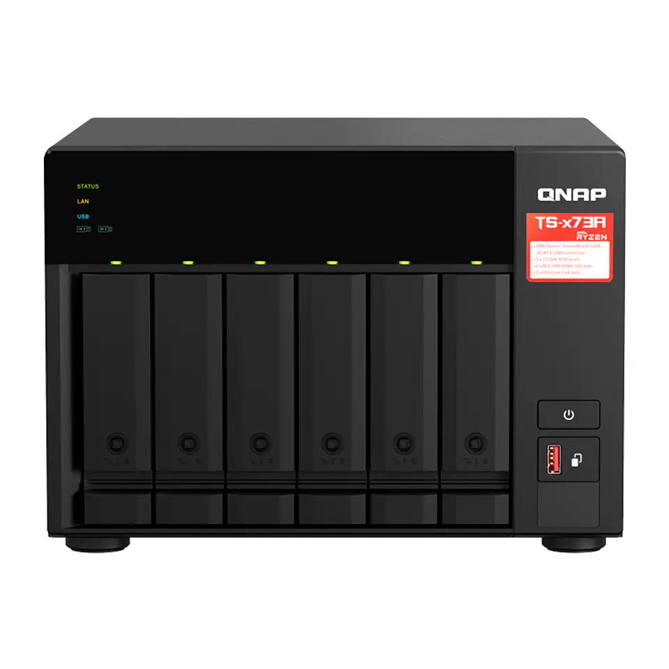 Servidor NAS QNAP TS-673A-8G, Ryzen V1500B 4C/2.2GHz, 8GB RAM SODIMM, Bahias: 6x3.5