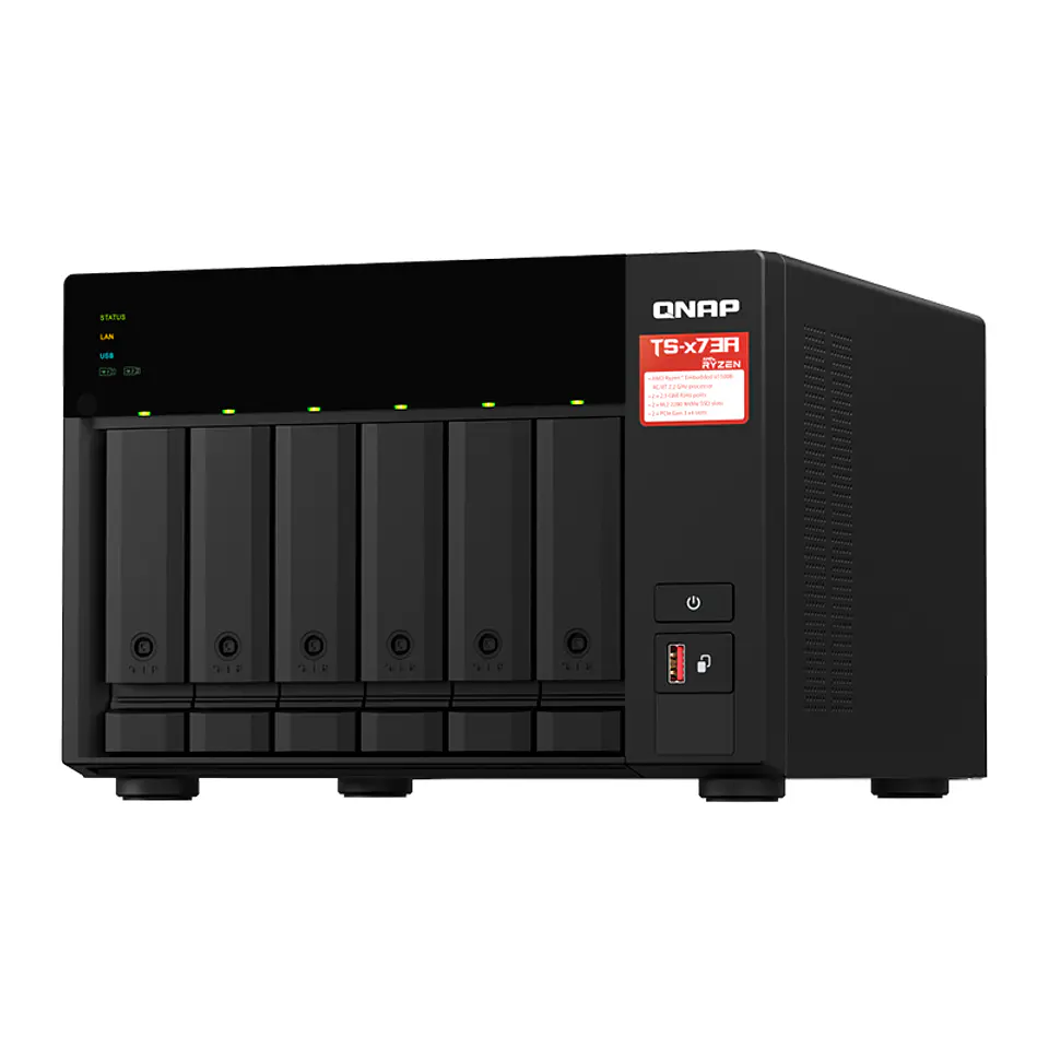 Servidor NAS QNAP TS-673A-8G, Ryzen V1500B 4C/2.2GHz, 8GB RAM SODIMM, Bahias: 6x3.5